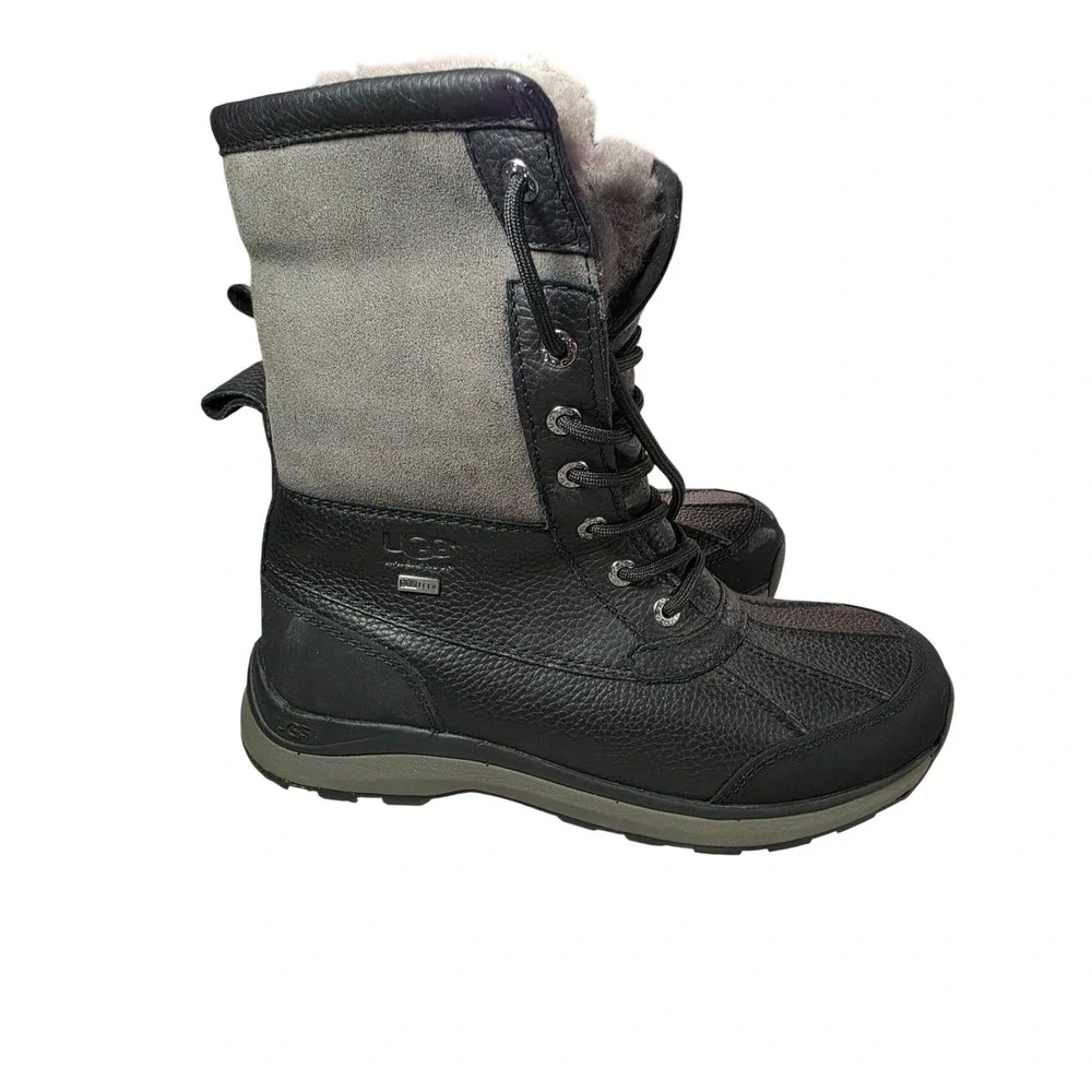 UGG Adirondack III Waterproof Winter Boots Black Grey Leather 1095141 Womens 9